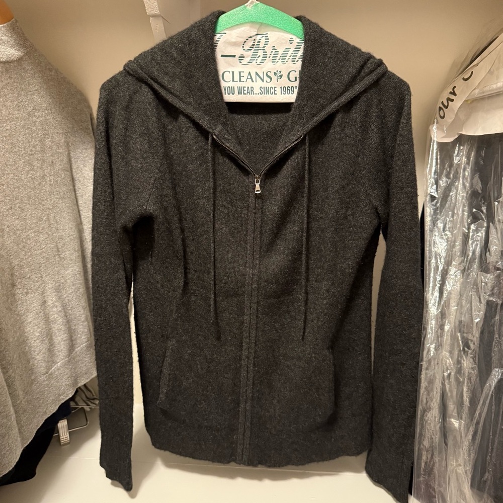 100% Cashmere Gray Zip-Up Hoodie Ann Taylor